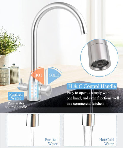 ACA International WELS 3 in 1 Kitchen Tap with Drinking Water Outlet, 360°Swivel Kitchen Sink Mixer Tap Laundry Faucet 3-Way Purified Drinking Water Outlet Kitchen Mixer Tap(Chrome)