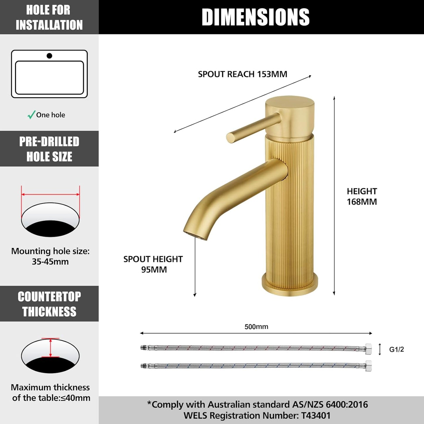 WELS Bathroom Tap, Bathroom Mixer tap Rounded Bathroon Sink Tap Basin Tap Vanity Tap Faucet Solid Brass Brushed Gold