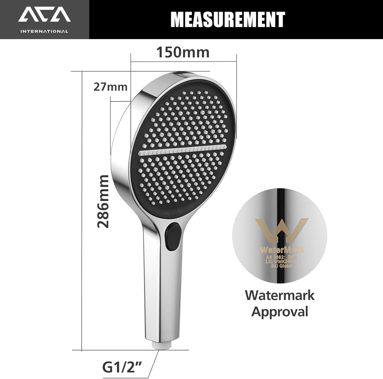 ACA International 4 Functions Handheld Shower Head, Round 6-Inch Handheld Showerheads with Fliter, Rain Massage Mist Power Wash Spary Shower for Bathroom, WELS Approved (Chrome)