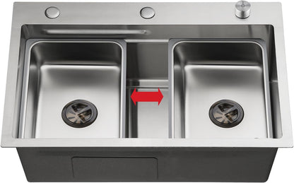 ACA International Brushed Gold Kitchen Sink Basin 304 Stainless Steel Under/Top/Flush Mount Double Bowl Sinks (680x400x225mm Satin Brush)