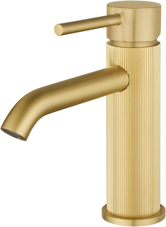 WELS Bathroom Tap, Bathroom Mixer tap Rounded Bathroon Sink Tap Basin Tap Vanity Tap Faucet Solid Brass Brushed Gold