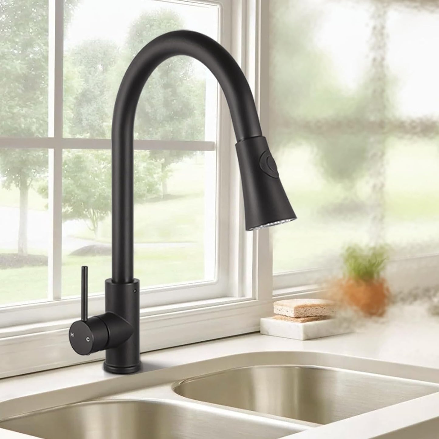 ACA International WELS Kitchen Mixer Tap 2-Mode Spray Pull Out Spout Kitchen Laundry Sink Bar Faucet Tap Basin Mixer Brass Faucet Kitchen Tap(Matt Black)