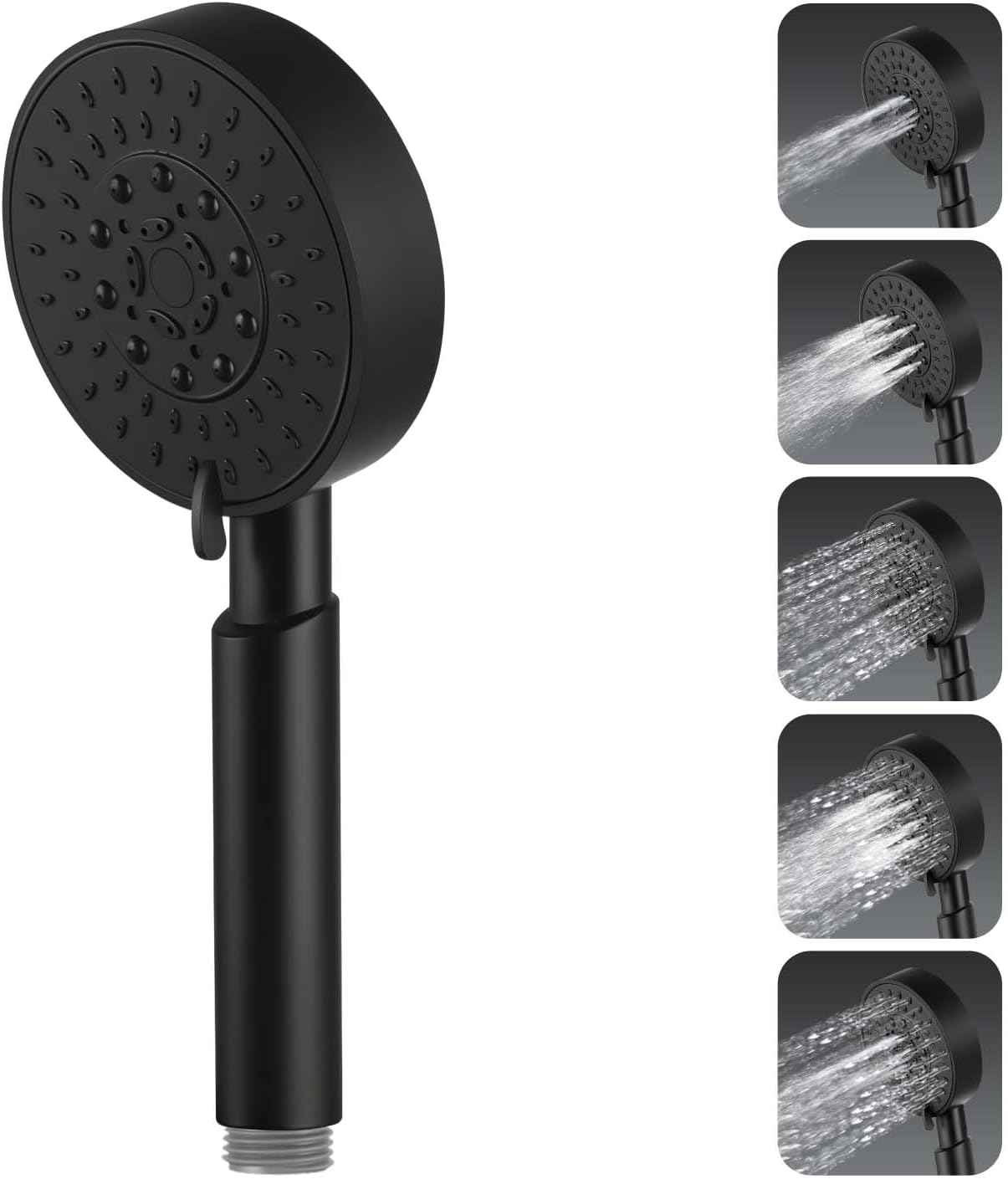 ACA International 5-Mode Spray Handheld Shower Head Round Hand Held Shower Rain Massage Spary Shower for Bathroom WELS Approved (Black)
