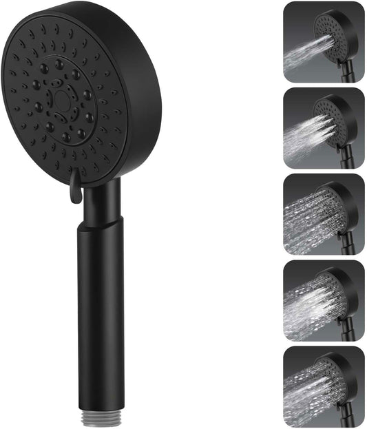 ACA International 5-Mode Spray Handheld Shower Head Round Hand Held Shower Rain Massage Spary Shower for Bathroom WELS Approved (Black)
