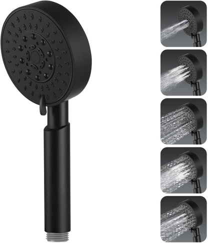 ACA International 5-Mode Spray Handheld Shower Head Round Hand Held Shower Rain Massage Spary Shower for Bathroom WELS Approved (Black)