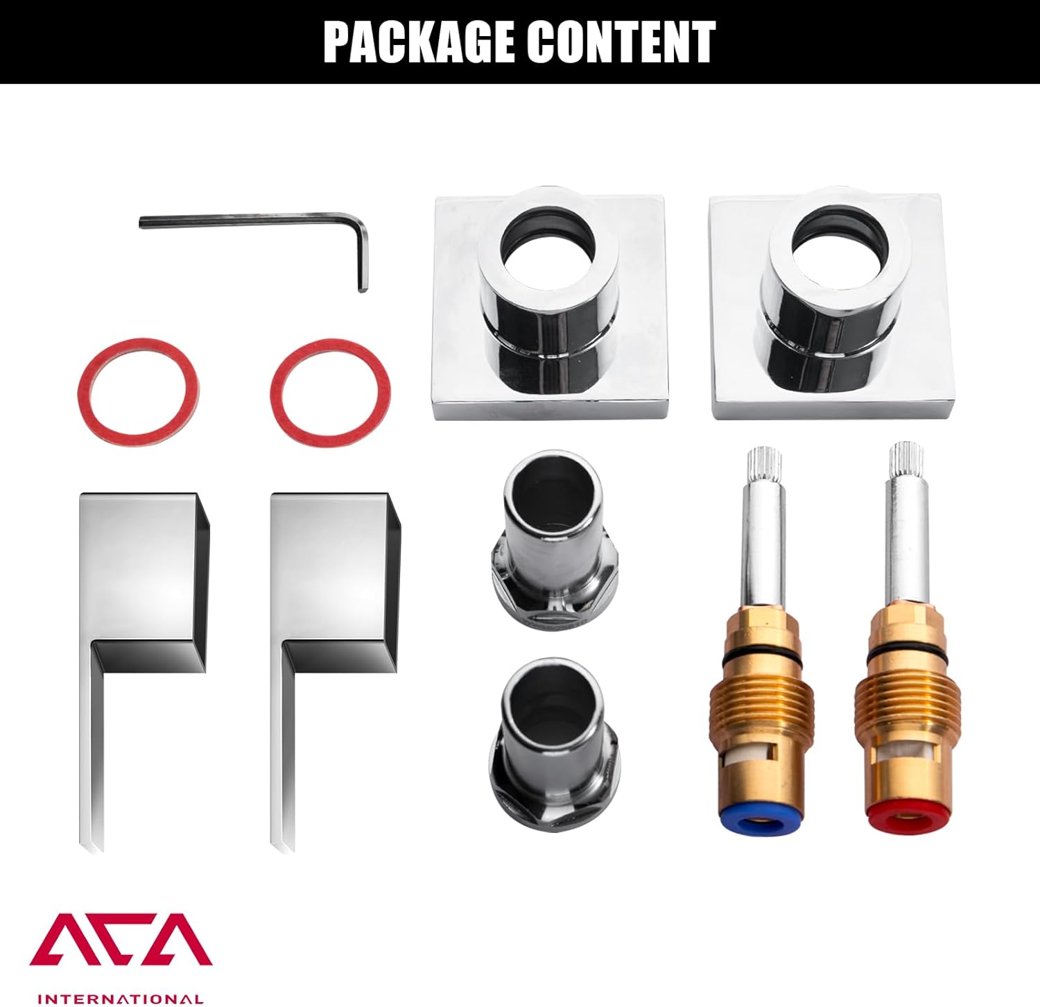 ACA International Square Bathroom Tap Set, 1/4 Turn Basin & Shower Mixer Tap with Twin Lever Handles, Wall Mounted Design in Polished Finish, Brass Construction with Watermark Certification (Chrome)