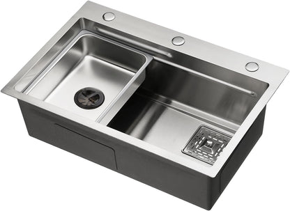 ACA International Brushed Gold Kitchen Sink Basin 304 Stainless Steel Under/Top/Flush Mount Double Bowl Sinks (680x400x225mm Satin Brush)