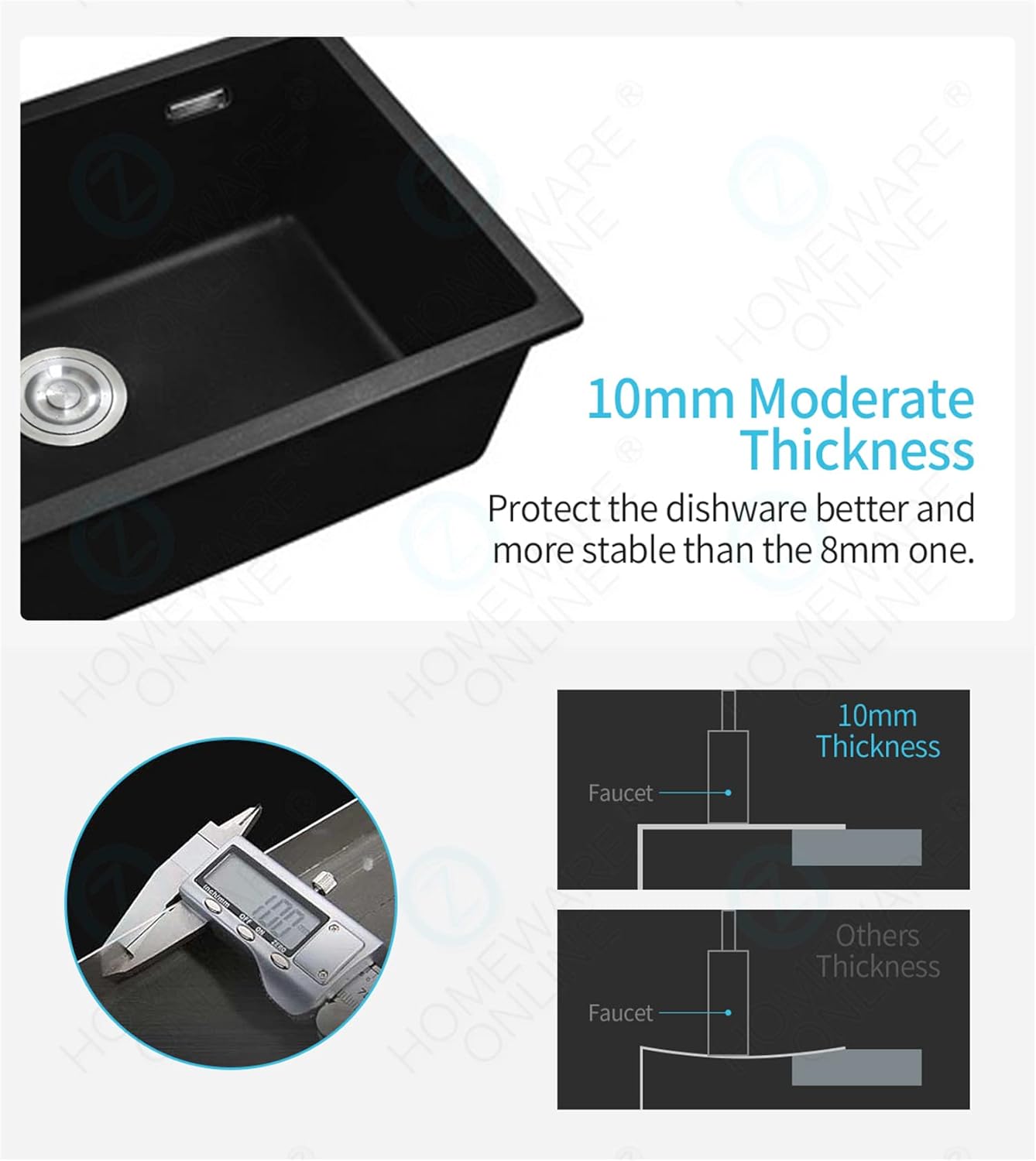 Black Granite Kitchen Sink Home Utility Kitchen Bar Sinks 680x440x220mm Single Bowl Granite Stone Kitchen Laundry Basin Sink Under/Top/Flush Mount with Waste Strainer AU(Black)