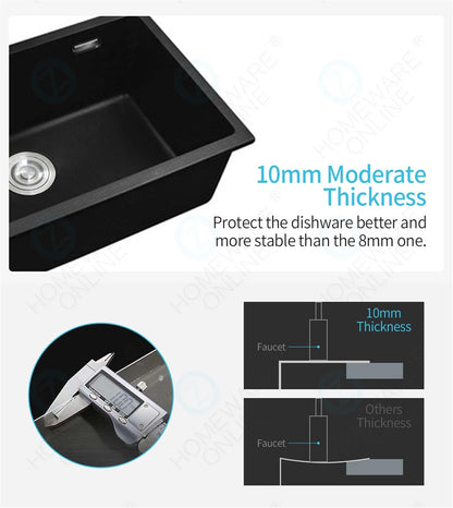 Black Granite Kitchen Sink Home Utility Kitchen Bar Sinks 680x440x220mm Single Bowl Granite Stone Kitchen Laundry Basin Sink Under/Top/Flush Mount with Waste Strainer AU(Black)