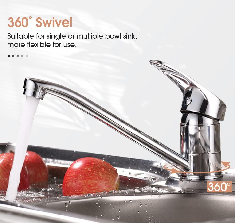 ACA International WELS Kitchen Mixer Tap, 360° Swivel Spout Kitchen Taps Laundry Sink Tap Faucet with Long Spout(Chrome)