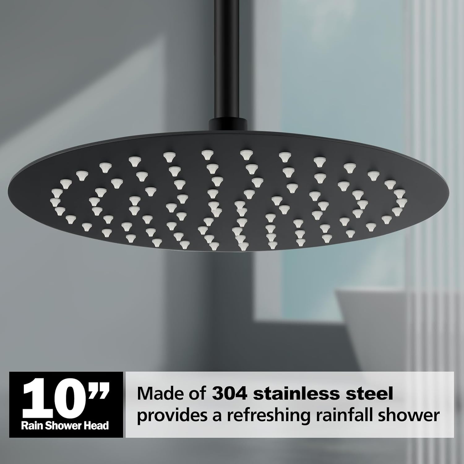ACA International High Pressure 10'' Large Shower Head Round Overhead 304 Stainless Steel Adjustable Ultra-Thin Rain Shower Head 250x250mm WELS (Black)