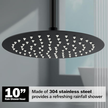 ACA International High Pressure 10'' Large Shower Head Round Overhead 304 Stainless Steel Adjustable Ultra-Thin Rain Shower Head 250x250mm WELS (Black)