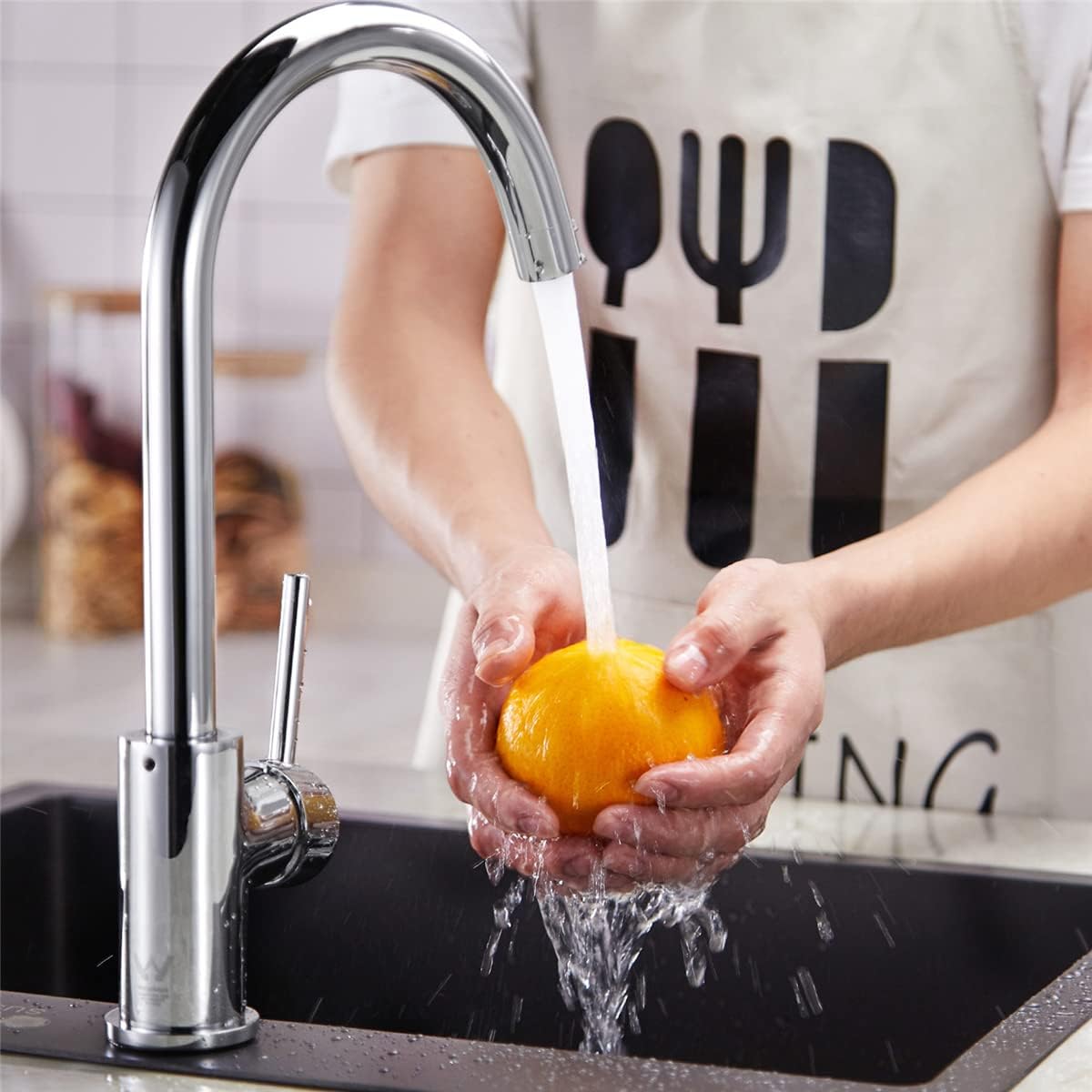 ACA International WELS Kitchen Mixer Tap Swivel Gooseneck Kitchen Taps Kitchen Laundry Sink Tap Faucet Hot and Cold Switch Solid Brass Faucet(Polished Chrome)