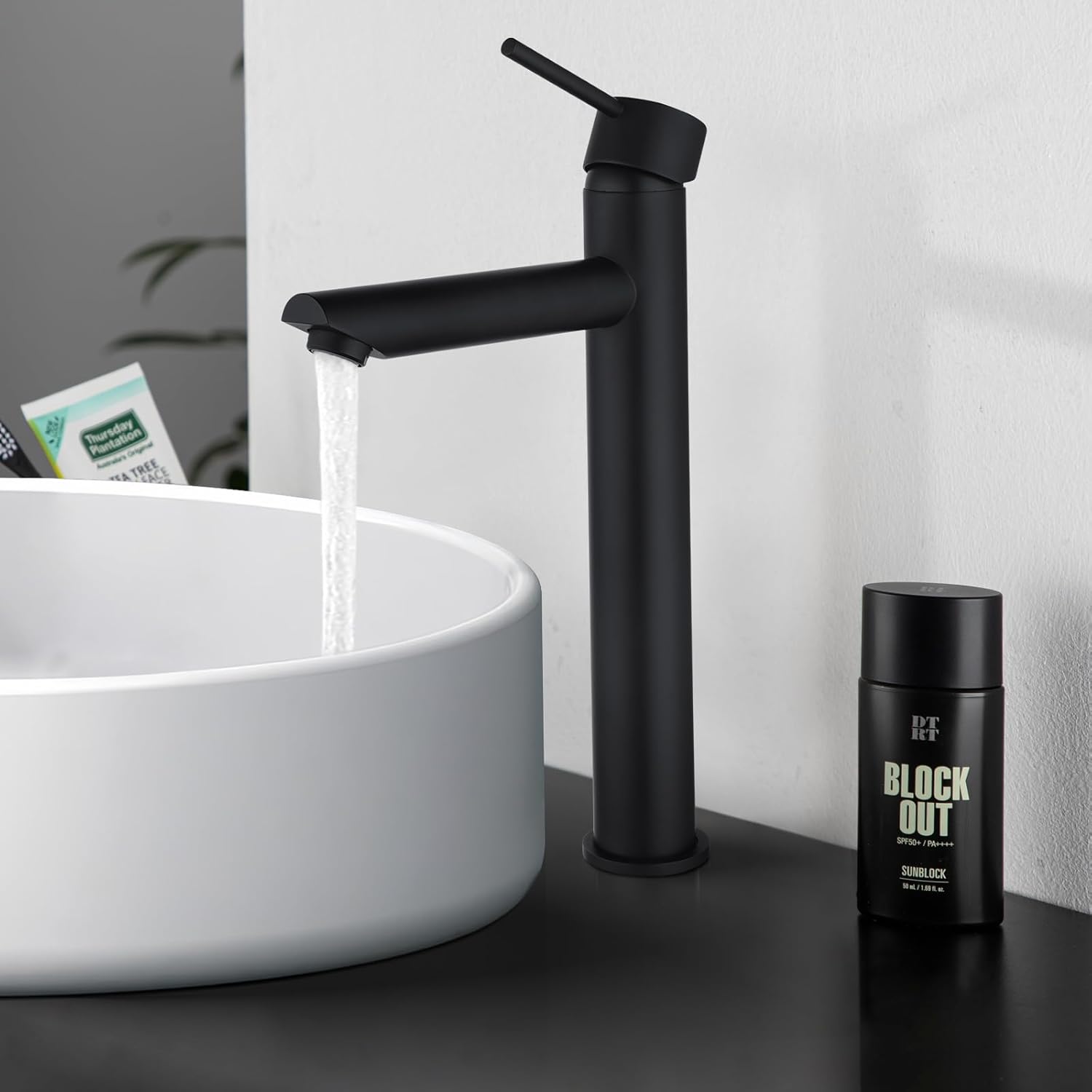 ACA International Tall Bathroom Tap Basin Mixer Tap Round Bathroom Sink Tap Faucet Solid Brass(Matt Black)