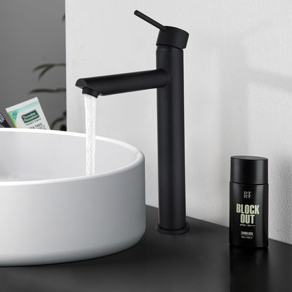 ACA International Tall Bathroom Tap Basin Mixer Tap Round Bathroom Sink Tap Faucet Solid Brass(Matt Black)