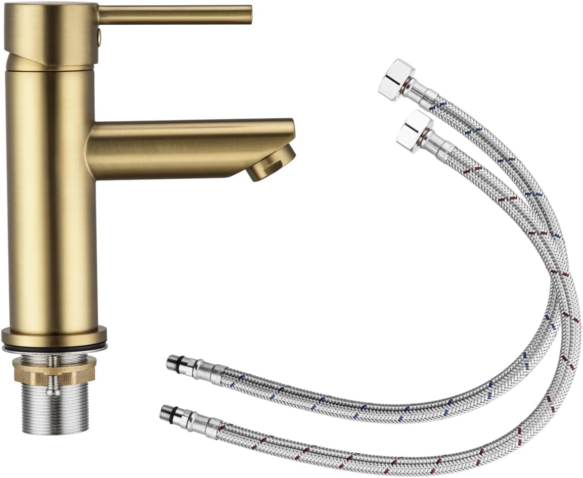 ACA International WELS Bathroom Tap, Bathroom Basin Mixer Tap Vanity Sink Basin Tap Faucet(Brushed Yellow Gold)