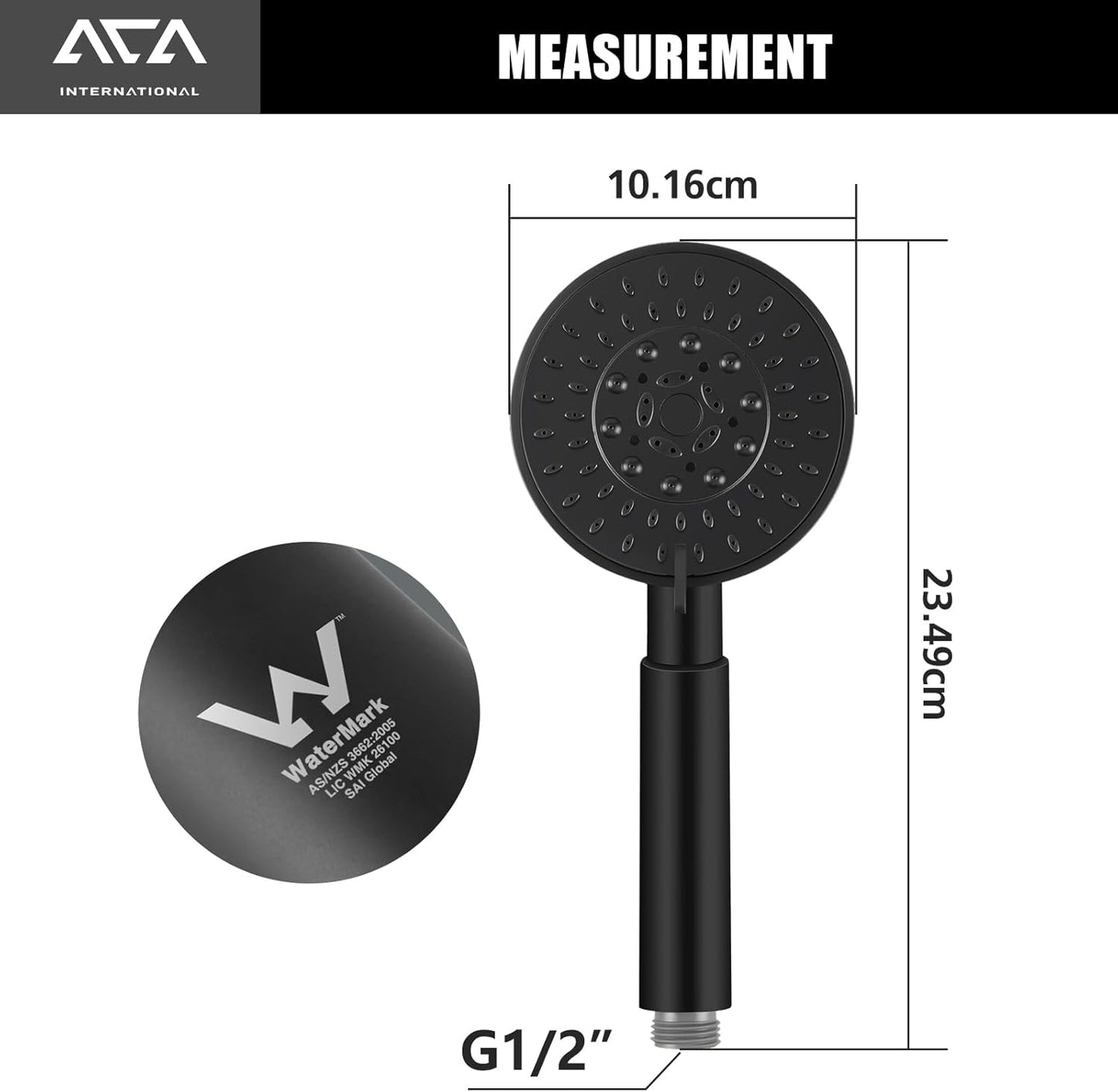 ACA International 5-Mode Spray Handheld Shower Head Round Hand Held Shower Rain Massage Spary Shower for Bathroom WELS Approved (Black)