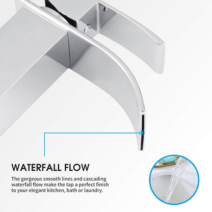 ACA International WELS Basin Mixer Tap Bathroom Square Waterfall Tap Faucet Laundry Vanity Sink Tap Faucet Brass(Chrome)
