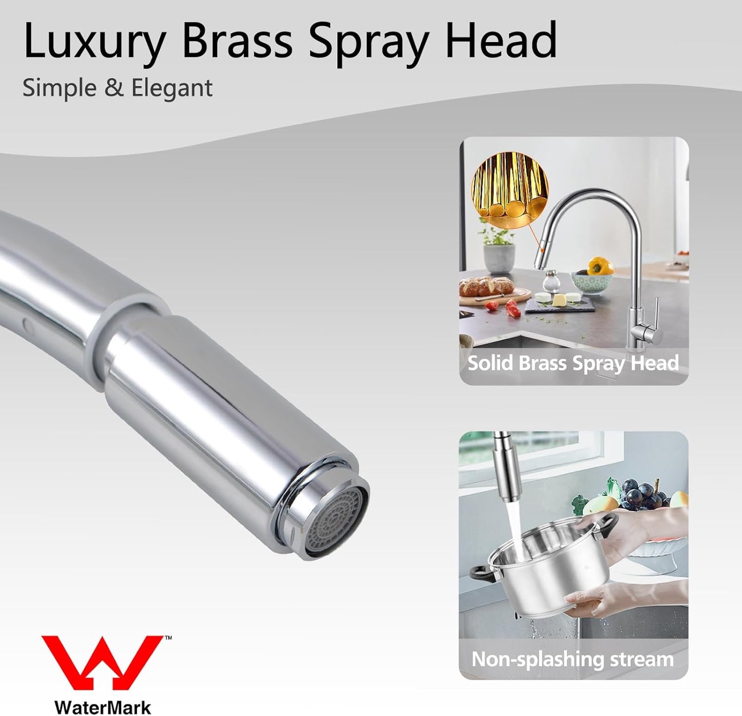 ACA International WELS Pull Out Kitchen Tap with Brass Spray Head, High Arc Gooseneck 360° Swivel Kitchen Mixer Tap Laundry Bar Faucet Taps(Chrome)