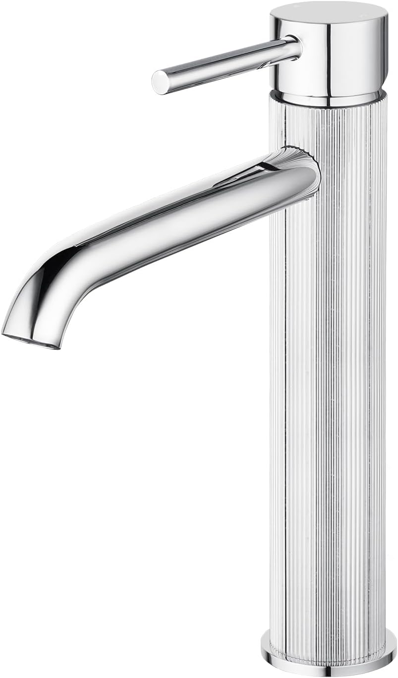 ACA International WELS Bathroom Basin Mixer Tap,High-Arc Counter Top Bathroom Taps,Single Handle Knurled Bathroom Faucet(Chrome)