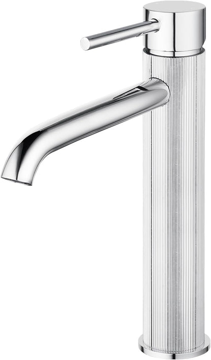 ACA International WELS Bathroom Basin Mixer Tap,High-Arc Counter Top Bathroom Taps,Single Handle Knurled Bathroom Faucet(Chrome)