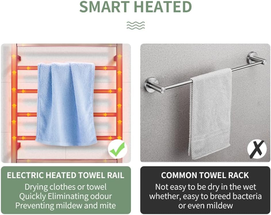 SAA Heated Towel Rack Wall Mounted Electric Towel Warmer Stainless Steel Heated Towel Rail Bathroom Towel Clothes Dryer Holder Waterproof Switch IP55 6 Rungs Square (Chrome)