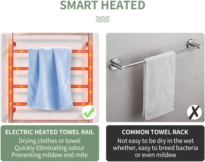 SAA Heated Towel Rack Wall Mounted Electric Towel Warmer Stainless Steel Heated Towel Rail Bathroom Towel Clothes Dryer Holder Waterproof Switch IP55 6 Rungs Square (Chrome)