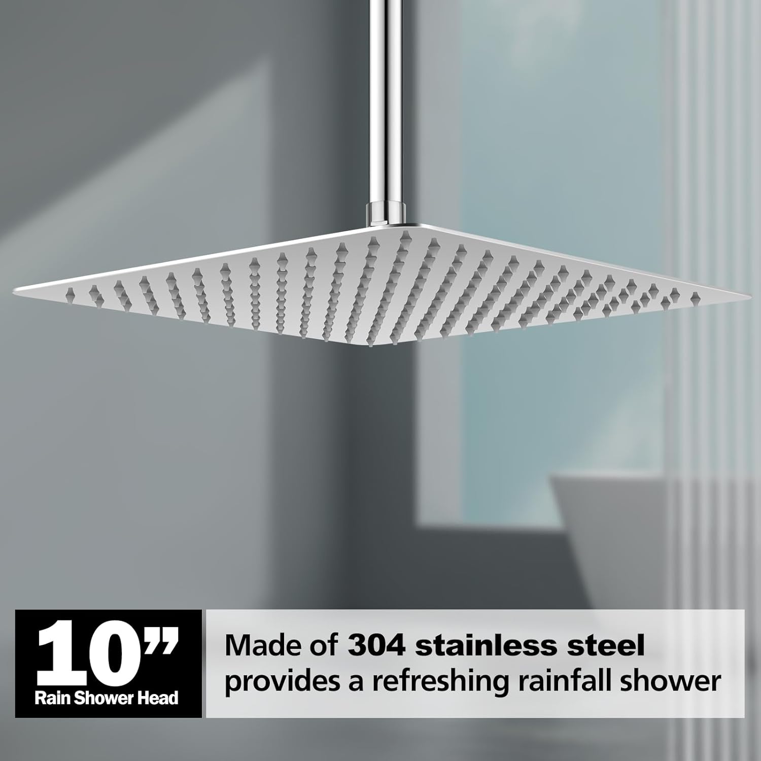 ACA International 12'' Rain High Pressure Shower Head Square Stainless Steel Large Rainfall Overhead 300mm Metal Ultra Thin WELS (Chrome)