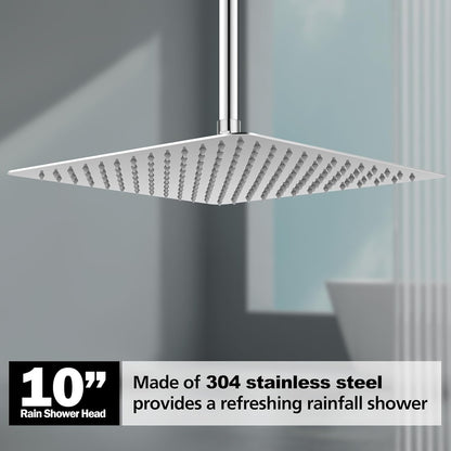 ACA International 12'' Rain High Pressure Shower Head Square Stainless Steel Large Rainfall Overhead 300mm Metal Ultra Thin WELS (Chrome)