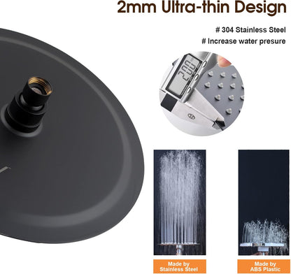 ACA International High Pressure 10'' Large Shower Head Round Overhead 304 Stainless Steel Adjustable Ultra-Thin Rain Shower Head 250x250mm WELS (Black)