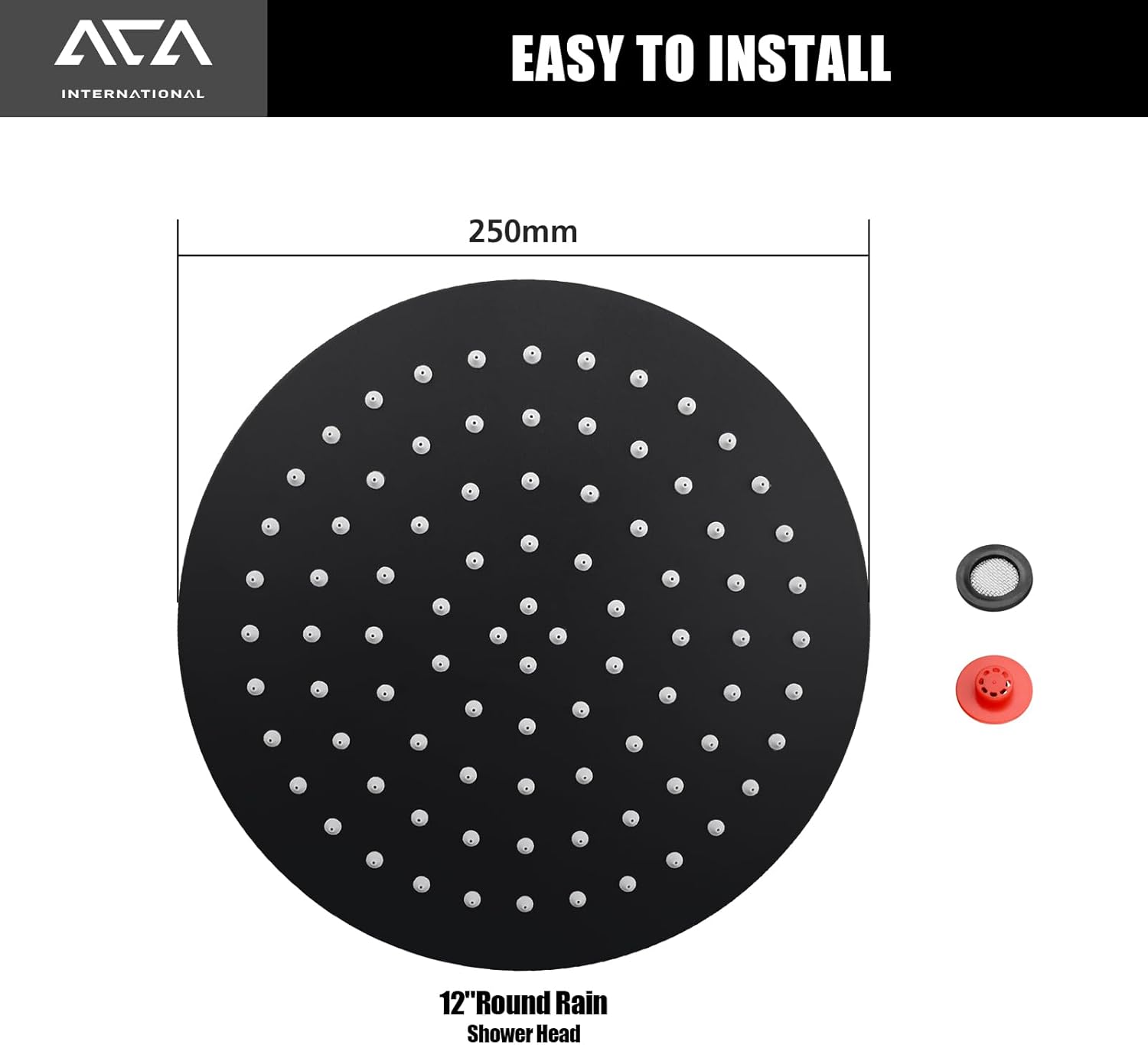 ACA International High Pressure 10'' Large Shower Head Round Overhead 304 Stainless Steel Adjustable Ultra-Thin Rain Shower Head 250x250mm WELS (Black)