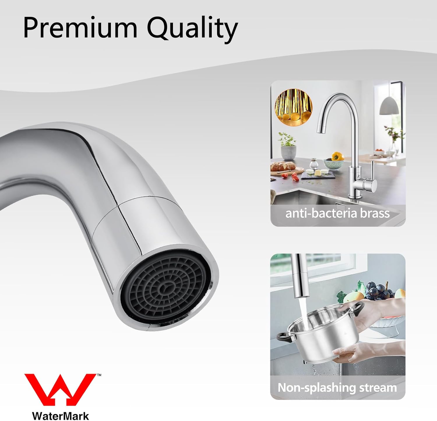 ACA International WELS Kitchen Mixer Tap Swivel Gooseneck Kitchen Taps Kitchen Laundry Sink Tap Faucet Hot and Cold Switch Solid Brass Faucet(Polished Chrome)