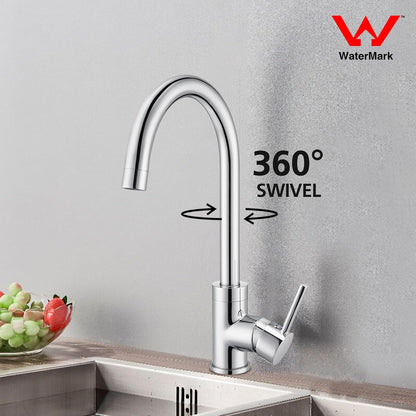 ACA International WELS Kitchen Mixer Tap Swivel Gooseneck Kitchen Taps Kitchen Laundry Sink Tap Faucet Hot and Cold Switch Solid Brass Faucet(Polished Chrome)