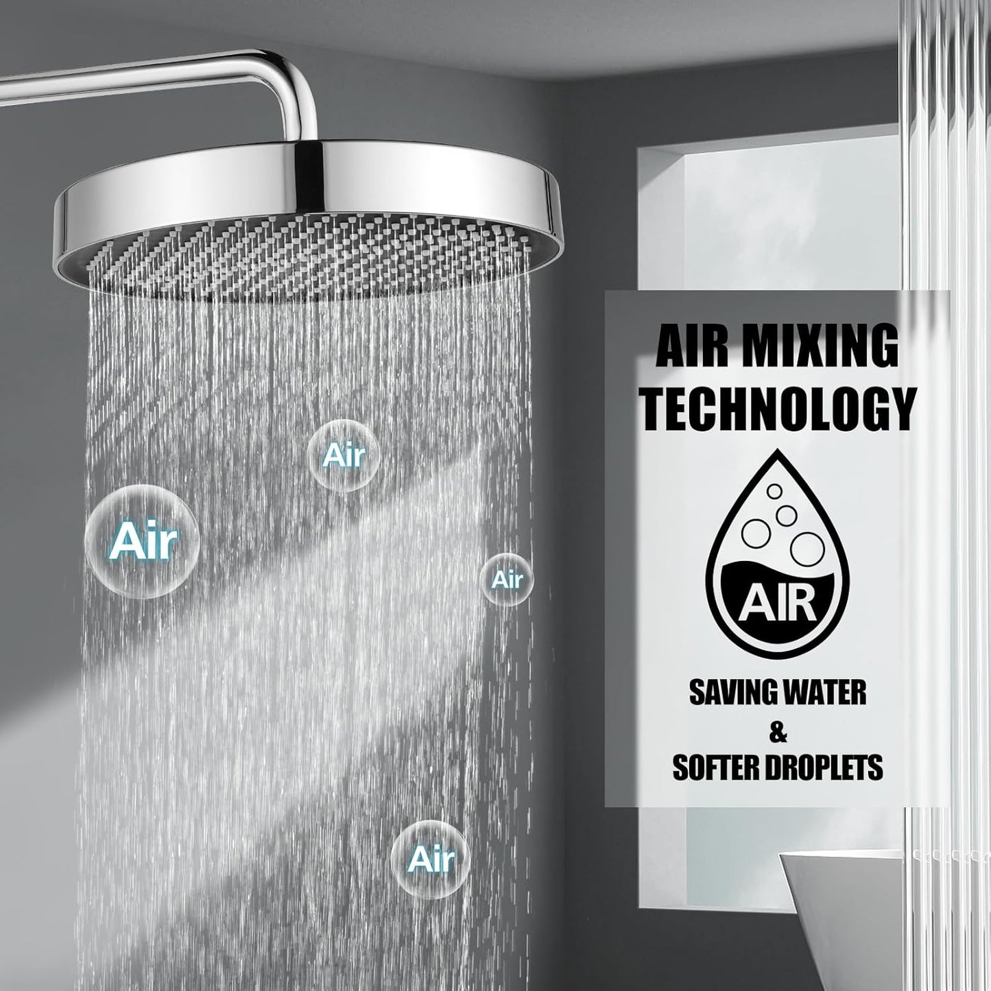 ACA International 13" Rain Shower Head 2 in 1 Round Shower Head Set Wall Mounted Shower Set 4-Mode Handheld Spary Bathroom WELS Approved (Chrome)