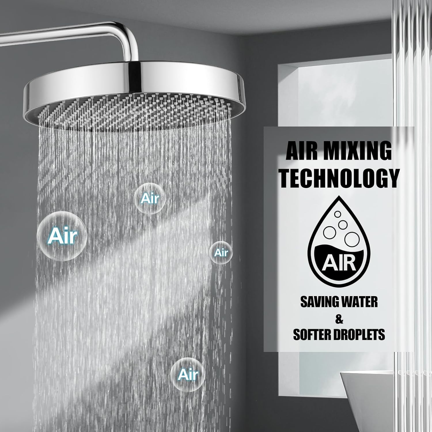 ACA International 13" Rain Shower Head 2 in 1 Round Shower Head Set Wall Mounted Shower Set 4-Mode Handheld Spary Bathroom WELS Approved (Chrome)
