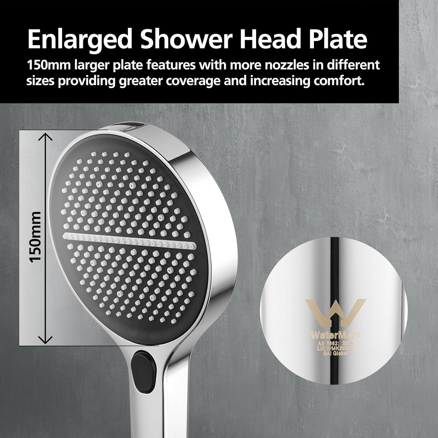 ACA International 4 Functions Handheld Shower Head, Round 6-Inch Handheld Showerheads with Fliter, Rain Massage Mist Power Wash Spary Shower for Bathroom, WELS Approved (Chrome)