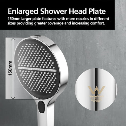 ACA International 4 Functions Handheld Shower Head, Round 6-Inch Handheld Showerheads with Fliter, Rain Massage Mist Power Wash Spary Shower for Bathroom, WELS Approved (Chrome)