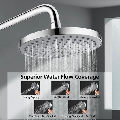 ACA International 8" High Pressure Shower Head 5-Mode Handheld Shower Spary 2 in 1 Shower Rail Diverter Gooseneck Arm Wall Mounted Bathroom Dual Rain Shower Head Set WELS (Chrome)