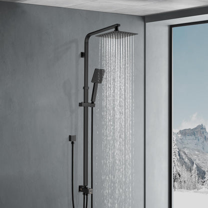 ACA International 200mm Rain High Shower Head Shower Head Set with Shower Tap, 8" Square Ultra-Thin Rain Shower Head Gooseneck Rail 2 in 1 Brass Diverter Bathroom(Matt Black)