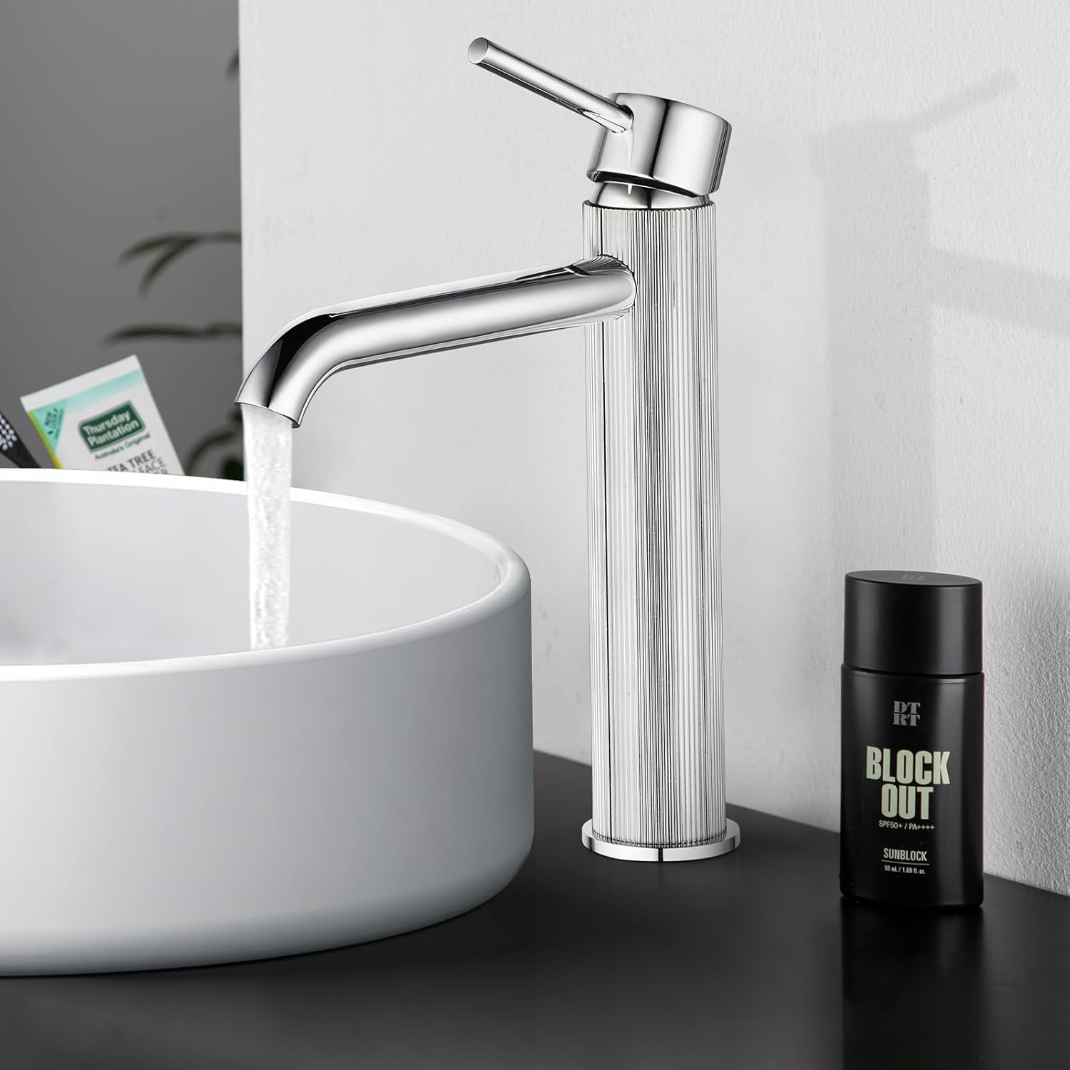 ACA International WELS Bathroom Basin Mixer Tap,High-Arc Counter Top Bathroom Taps,Single Handle Knurled Bathroom Faucet(Chrome)