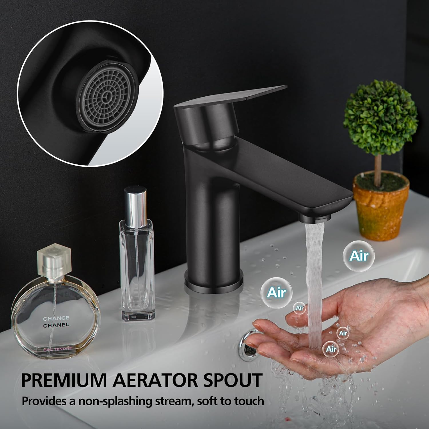 ACA International WELS Bathroom Basin Mixer Tap Laundry Vanity Counter Top Faucet, Single Handle Bathroom Taps with Aerator, Ceramic Disc Cartridge(Matte Black)