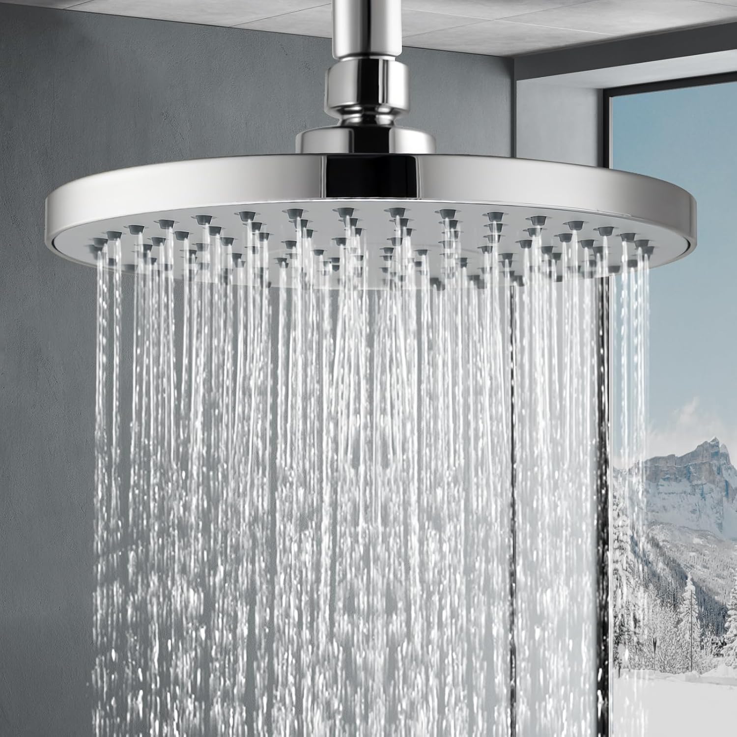 ACA International 8" High Pressure Shower Head 5-Mode Handheld Shower Spary 2 in 1 Shower Rail Diverter Gooseneck Arm Wall Mounted Bathroom Dual Rain Shower Head Set WELS (Chrome)