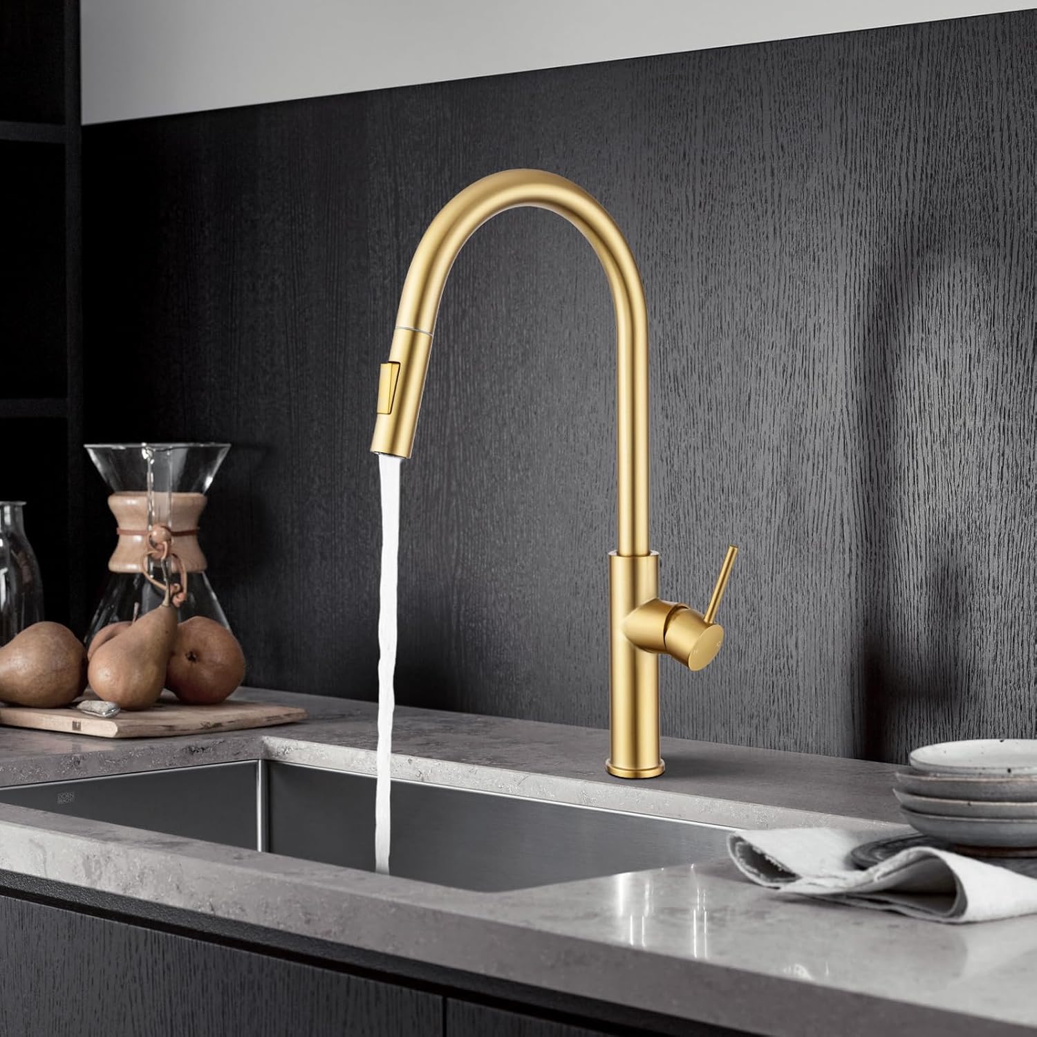 ACA International 2 Mode Pull Out Kitchen Tap Swivel Gooseneck Laundry Sink Taps Faucet WELS Kitchen Mixer Tap(Brushed Yellow Gold)