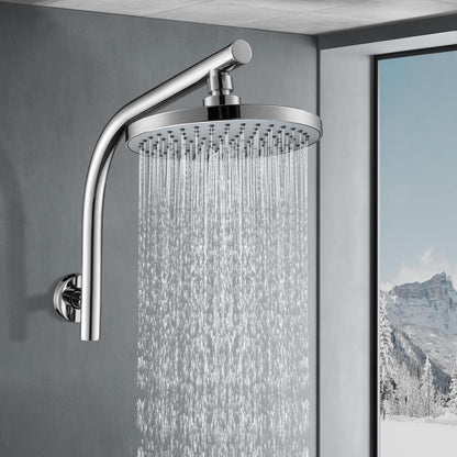 ACA International 8'' High Pressure Round Rain Shower Head Set Wall Mounted Shower Head Gooseneck Shower Arm Set Bathroom 304 Stainless Steel WELS (Polished Chrome)