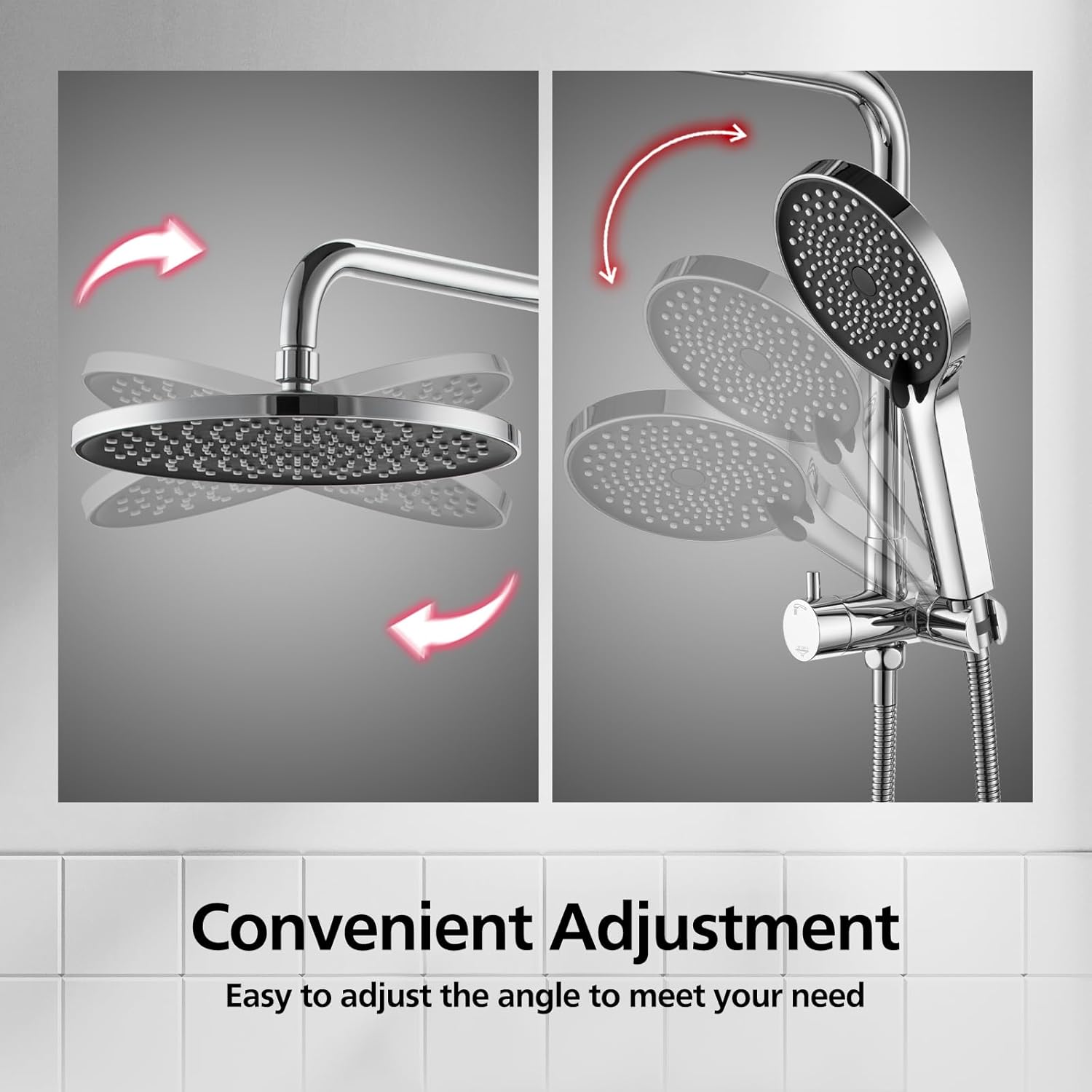ACA International 10'' Rain Shower Head Set, Round 255mm Large Shower Head with 2 in 1 Shower Arm Rail and 3-Mode Handheld Spray, Bathroom Shower Set WELS Approved (Chrome)