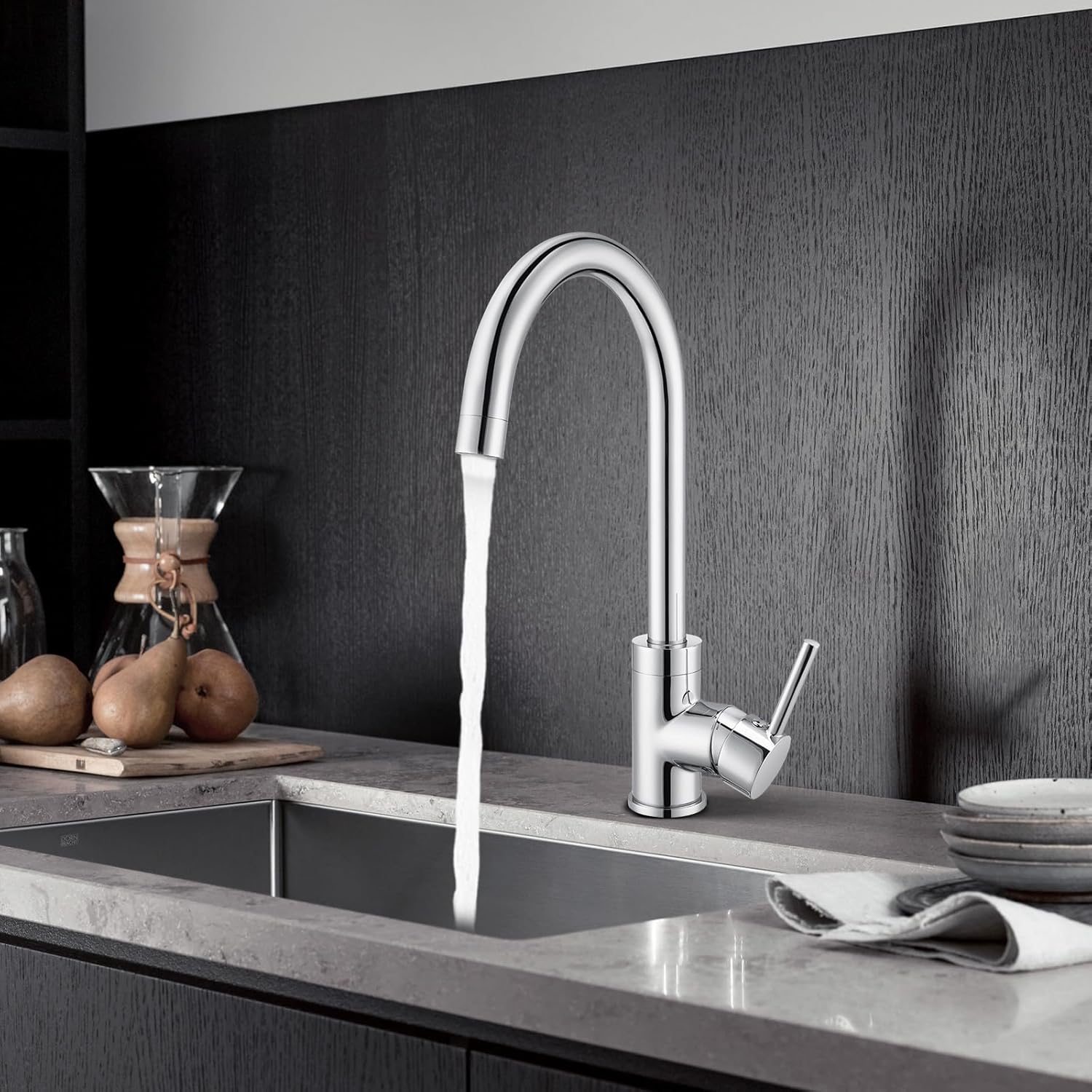 ACA International WELS Kitchen Mixer Tap Swivel Gooseneck Kitchen Taps Kitchen Laundry Sink Tap Faucet Hot and Cold Switch Solid Brass Faucet(Polished Chrome)