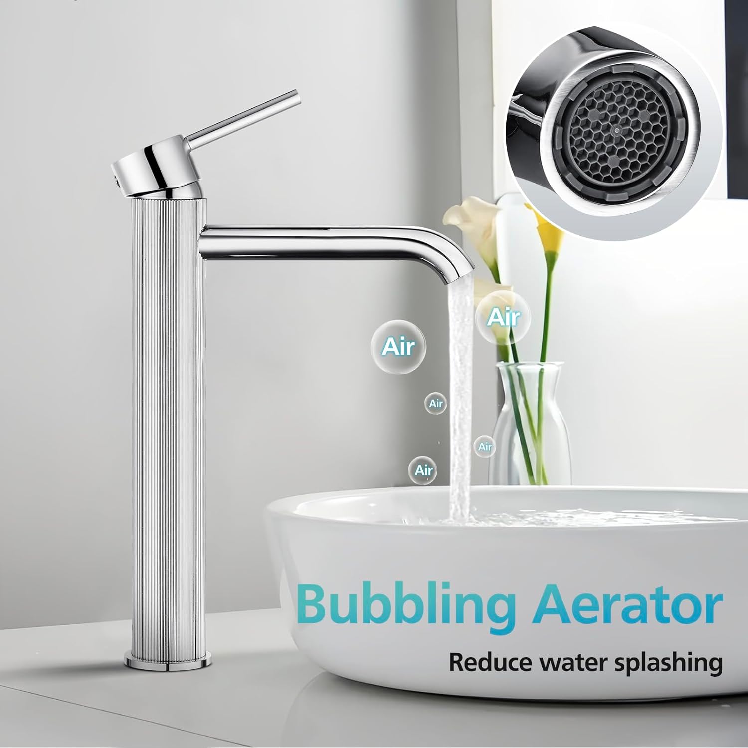 ACA International WELS Bathroom Basin Mixer Tap,High-Arc Counter Top Bathroom Taps,Single Handle Knurled Bathroom Faucet(Chrome)