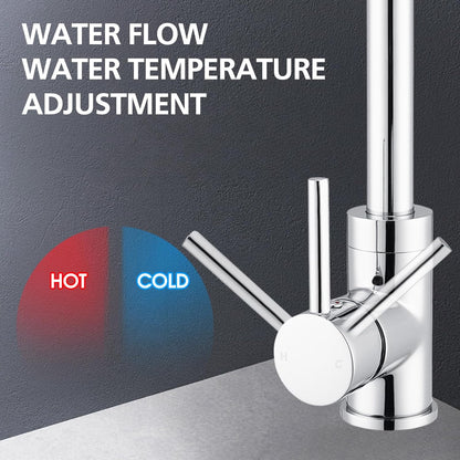 ACA International WELS Kitchen Mixer Tap Swivel Gooseneck Kitchen Taps Kitchen Laundry Sink Tap Faucet Hot and Cold Switch Solid Brass Faucet(Polished Chrome)
