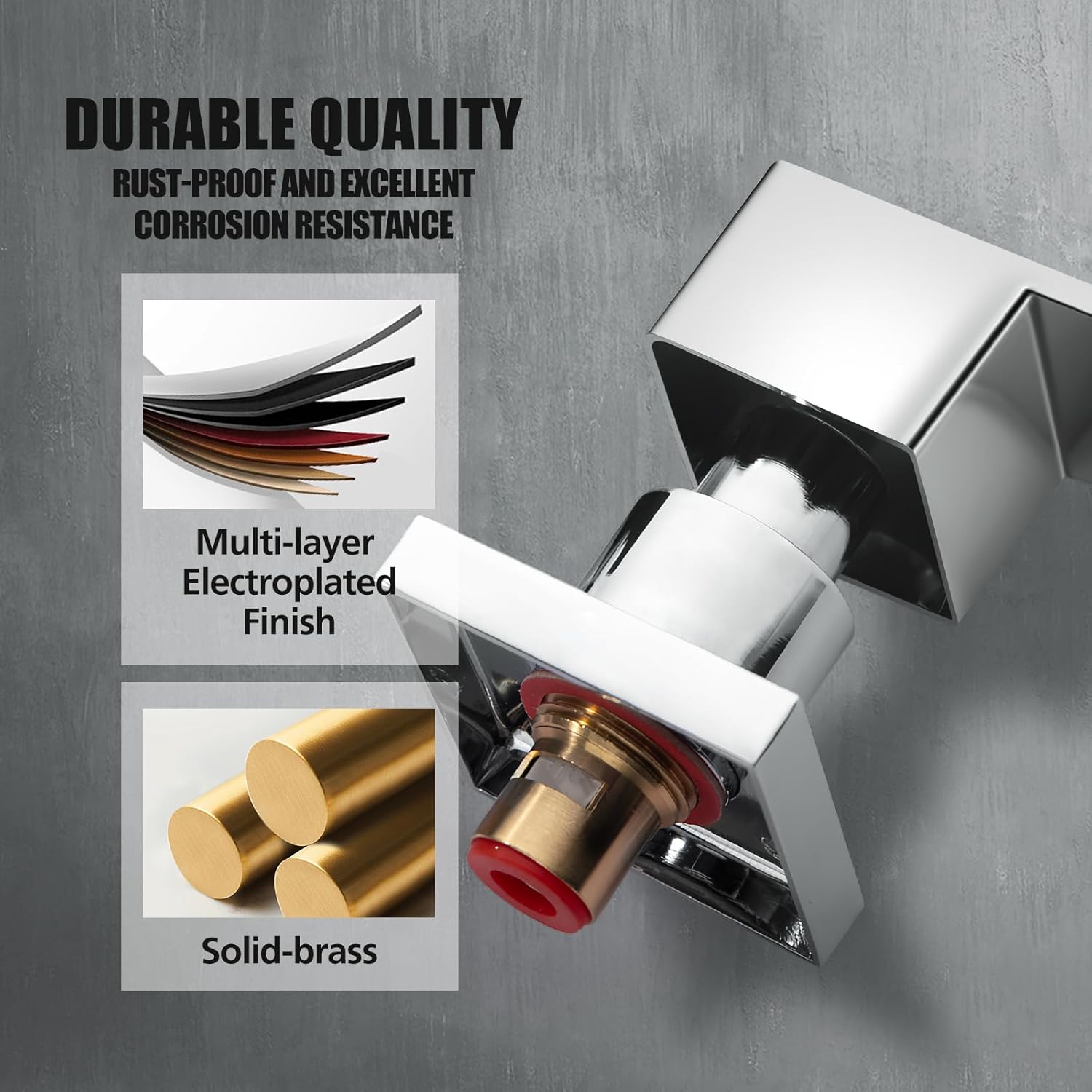 ACA International Square Bathroom Tap Set, 1/4 Turn Basin & Shower Mixer Tap with Twin Lever Handles, Wall Mounted Design in Polished Finish, Brass Construction with Watermark Certification (Chrome)