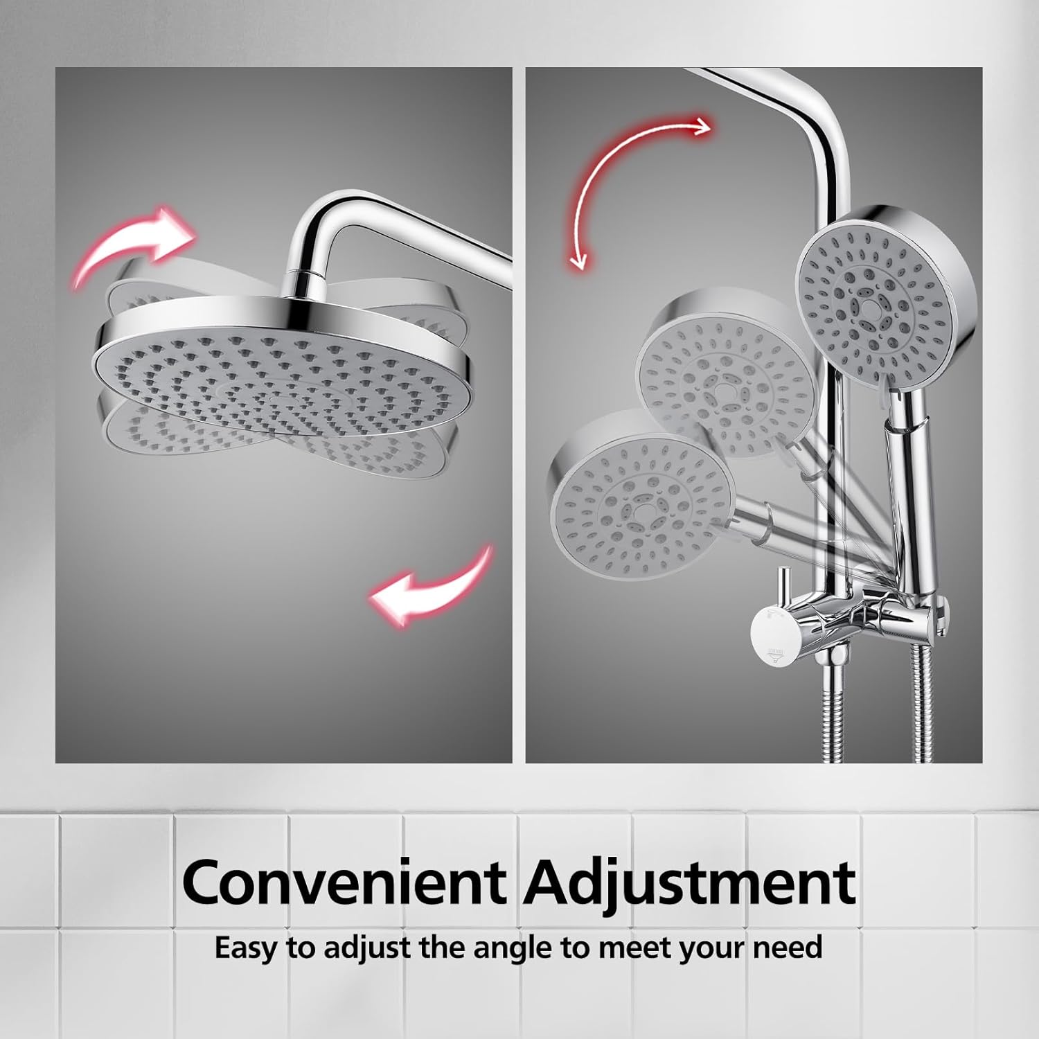 ACA International 8" High Pressure Shower Head 5-Mode Handheld Shower Spary 2 in 1 Shower Rail Diverter Gooseneck Arm Wall Mounted Bathroom Dual Rain Shower Head Set WELS (Chrome)